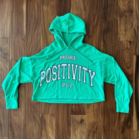 Aerie Offline Mint Green Cropped Oversized More Positivity Plz Hoodie size Small - Picture 1 of 3